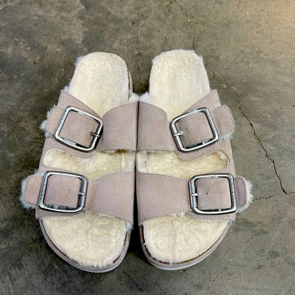 J Slides Shearling Double Buckle Sandal